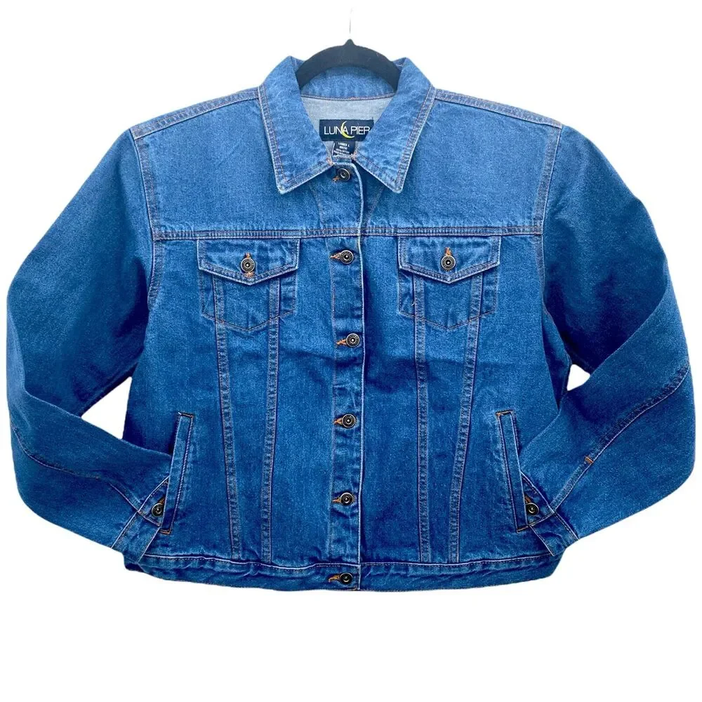VTG Jean Jacket L Denim Coat Western 90s Street Grunge Blank Cowgirl Trucker 80s